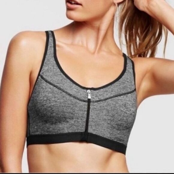 Victoria's Secret VSX SPORT Grey Gray Black Front Close Racerback Sportsbra 32D - Picture 1 of 8